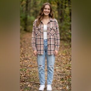 Plaid Button-Up Flannel Jacket - Beige Plaid
